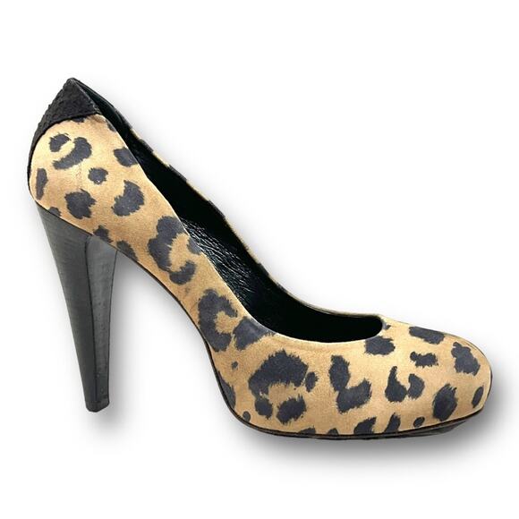 TIBI NEW YORK Suede Leather Cheetah Tan & Black Reptile Accent Back of Heels 10 - Picture 6 of 16